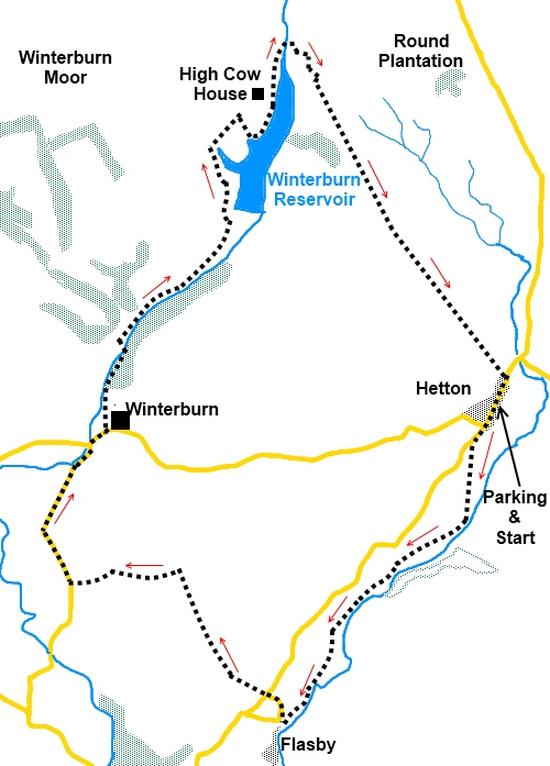 Yorkshire Dales walk Hetton to Winterburn Reservoir - sketch map