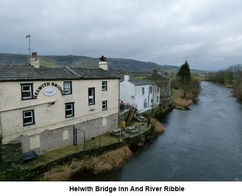 The Helwith Bridge Inn by the river Ribble