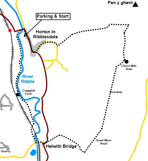 Horton in Ribblesdale to Helwith Bridge and Great Moor Head sketch map