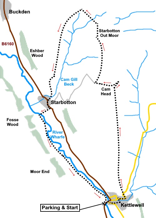 Walk from Kettlewell to Starbotton sketch map