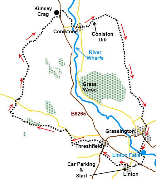 Yorkshire Dales walk Linton and Kilnsey Circular - sketch map