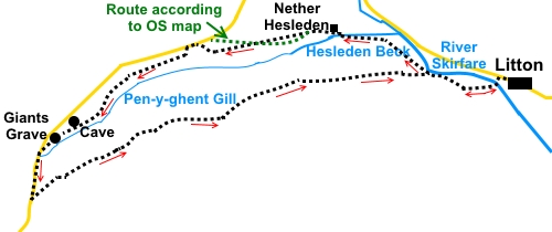 Sketch map for Litton To Pen-y-ghent Gill and Giants Grave walk