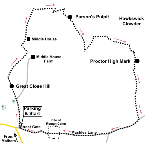 Parsons Pulpit and Proctor High Mark walk sketch map
