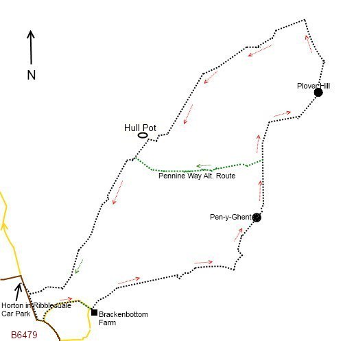 Yorkshire Dales walk Pen-y-Ghent and Plover Hill - sketch map