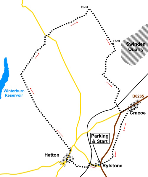 Rylstone to Boss Moor walk sketch map.