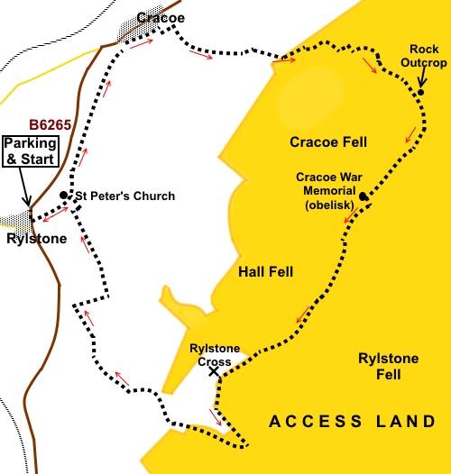 Rylstone Cross and Cracoe War Memorial Ridge sketch map