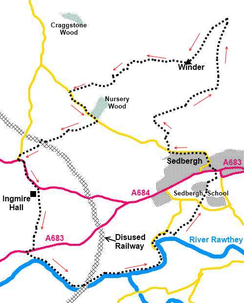 Yorkshire Dales walk Sedberg to Winder - sketch map
