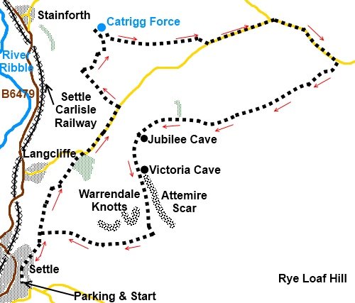 Yorkshire Dales walk Settle to Catrigg Force - sketch map