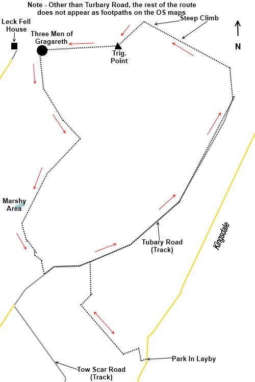 Yorkshire Dales walk Three Men of Gragareth - sketch map